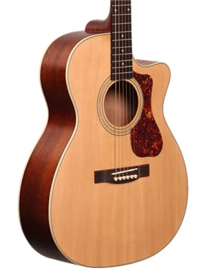 Guild OM240CE Acoustic Electric Guitar Natural Body Angled View